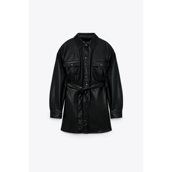 Zara faux leather belted long over shirt - Picture 3 of 4